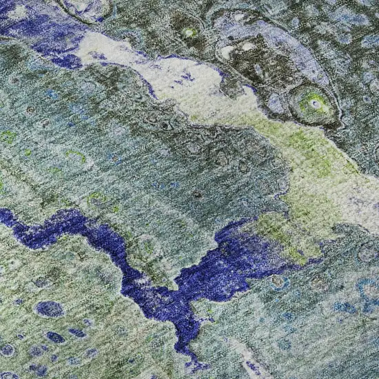 Green Blue And Ivory Abstract Washable Area Rug With UV Protection Photo 1