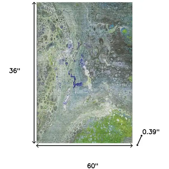 Green Blue And Ivory Abstract Washable Area Rug With UV Protection Photo 3