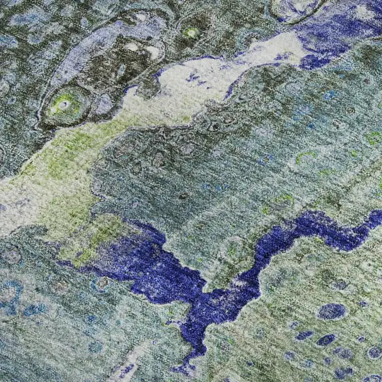Green Blue And Ivory Abstract Washable Area Rug With UV Protection Photo 3