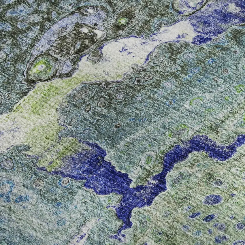 Green Blue And Ivory Abstract Washable Area Rug With UV Protection Photo 3