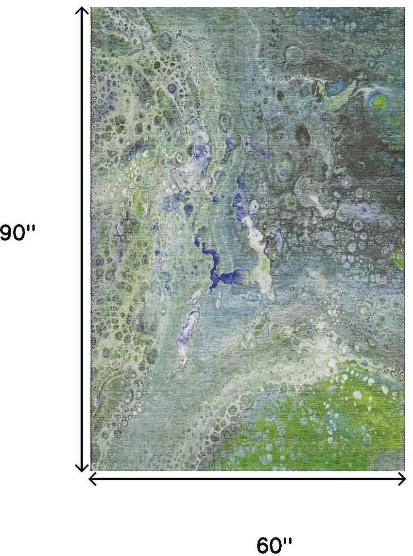 Green Blue And Ivory Abstract Washable Area Rug With UV Protection Photo 3