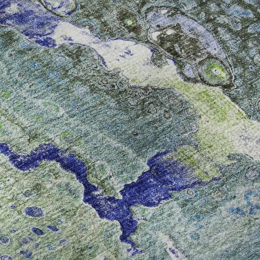 Green Blue And Ivory Abstract Washable Area Rug With UV Protection Photo 1
