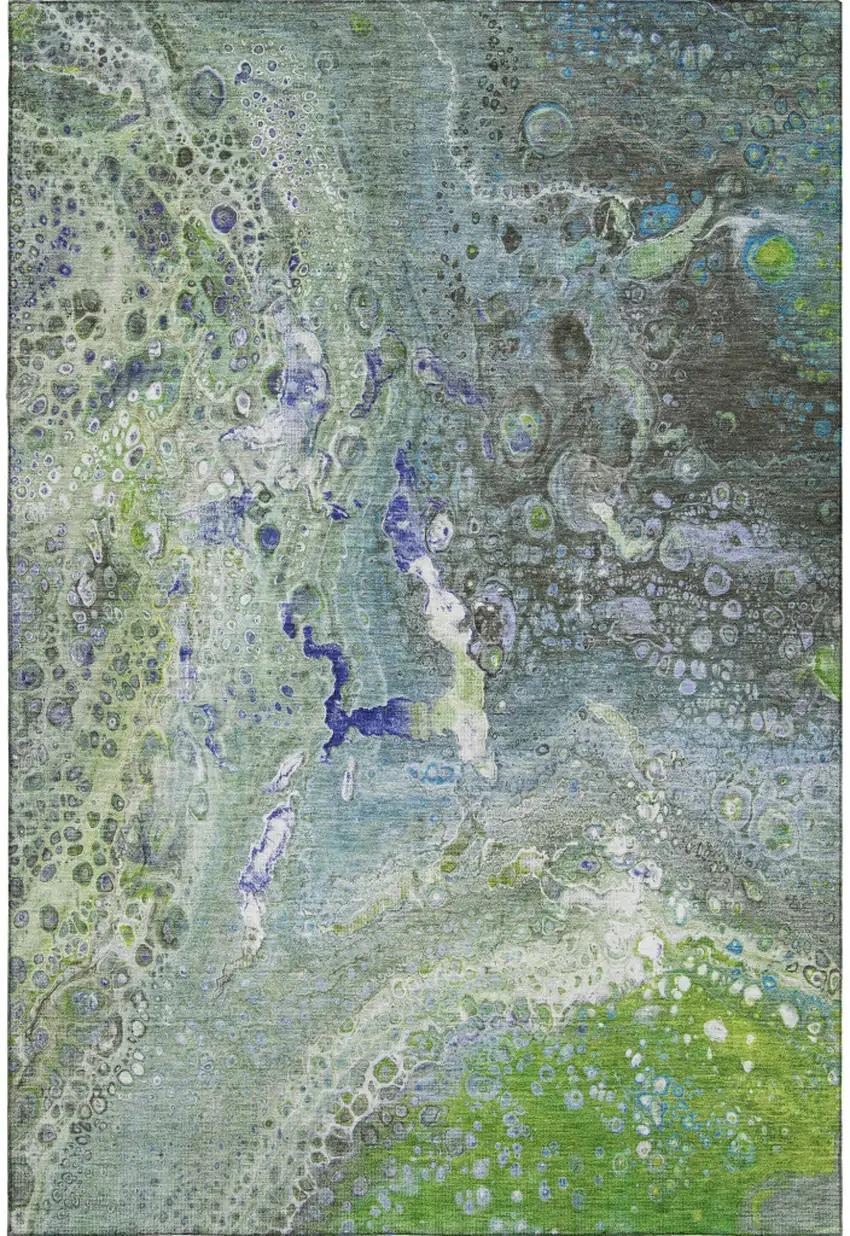 Green Blue And Ivory Abstract Washable Area Rug With UV Protection Photo 6