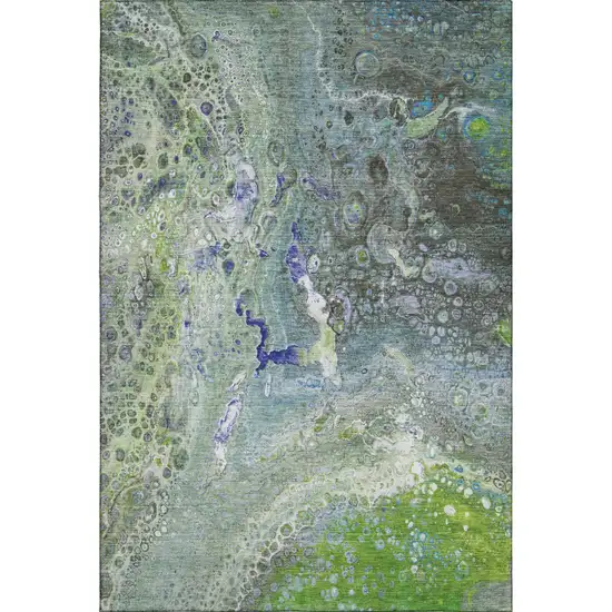 Green Blue And Ivory Abstract Washable Area Rug With UV Protection Photo 5