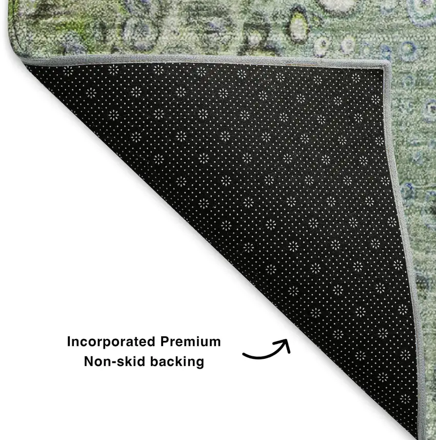 Green Blue And Ivory Abstract Washable Area Rug With UV Protection Photo 6