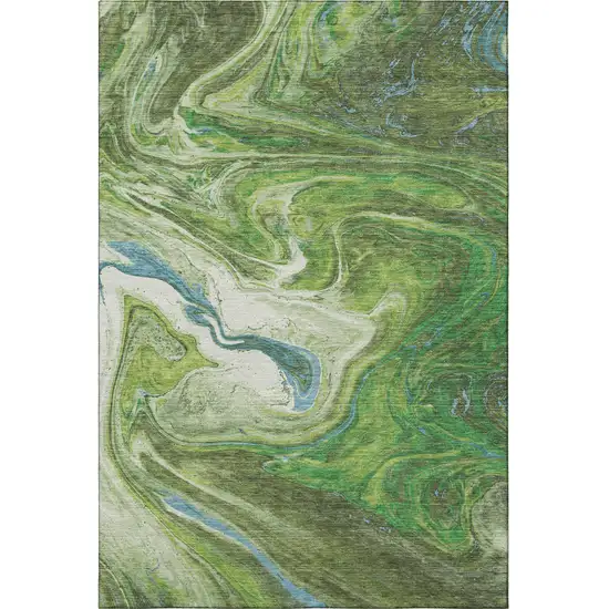Green Blue And Ivory Abstract Washable Area Rug With UV Protection Photo 3