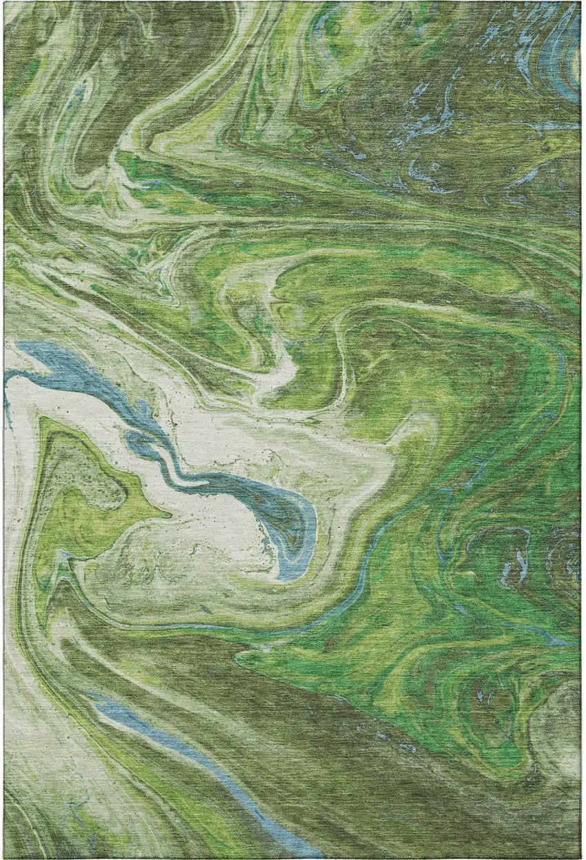 Green Blue And Ivory Abstract Washable Area Rug With UV Protection Photo 3