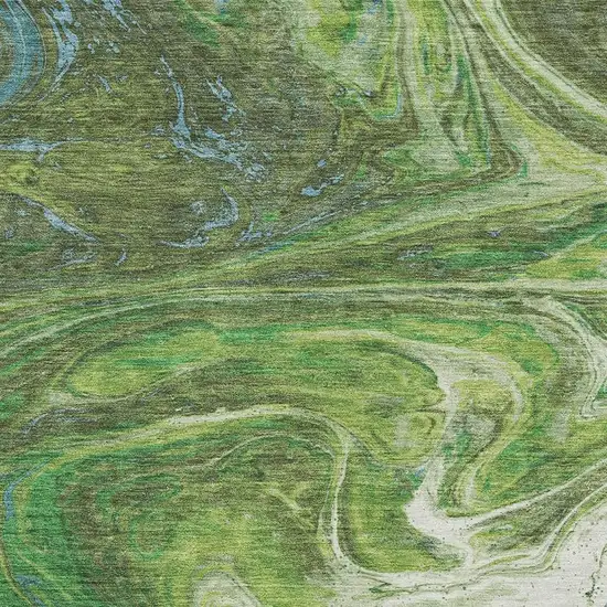 Green Blue And Ivory Abstract Washable Area Rug With UV Protection Photo 2