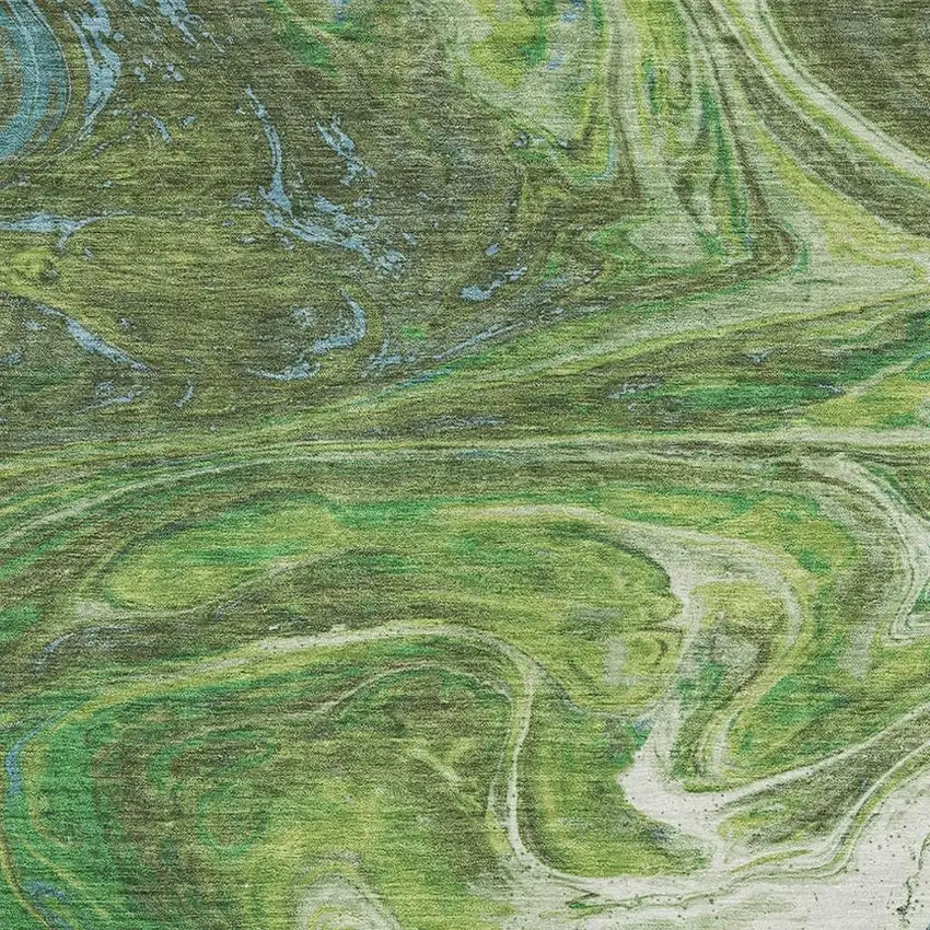 Green Blue And Ivory Abstract Washable Area Rug With UV Protection Photo 2