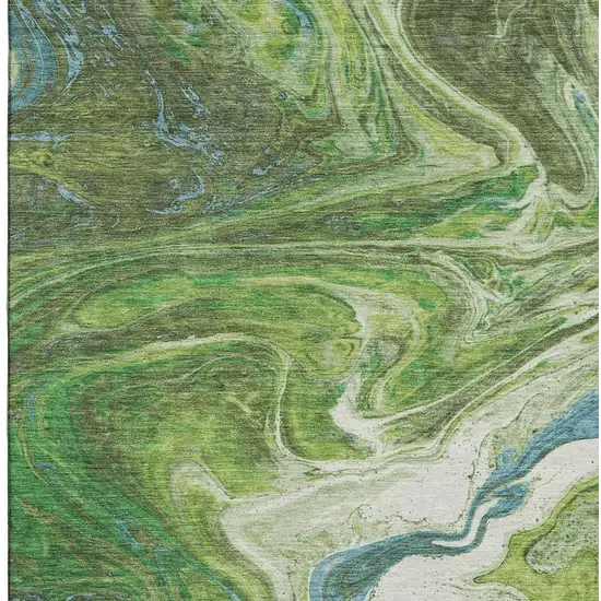 Green Blue And Ivory Abstract Washable Area Rug With UV Protection Photo 3