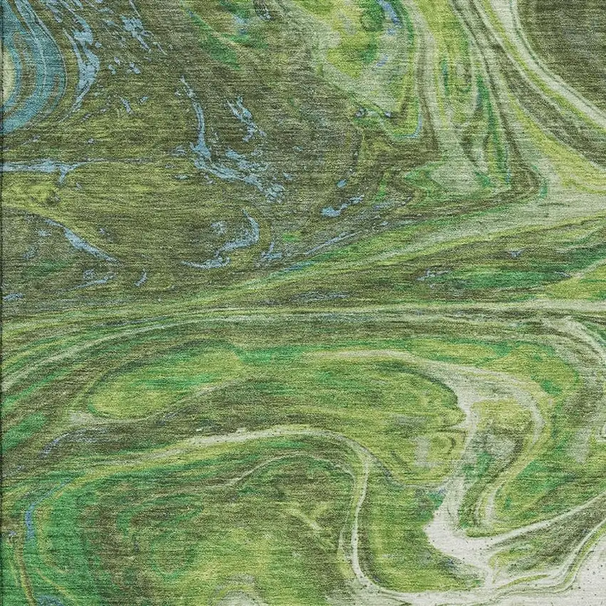 Green Blue And Ivory Abstract Washable Area Rug With UV Protection Photo 2