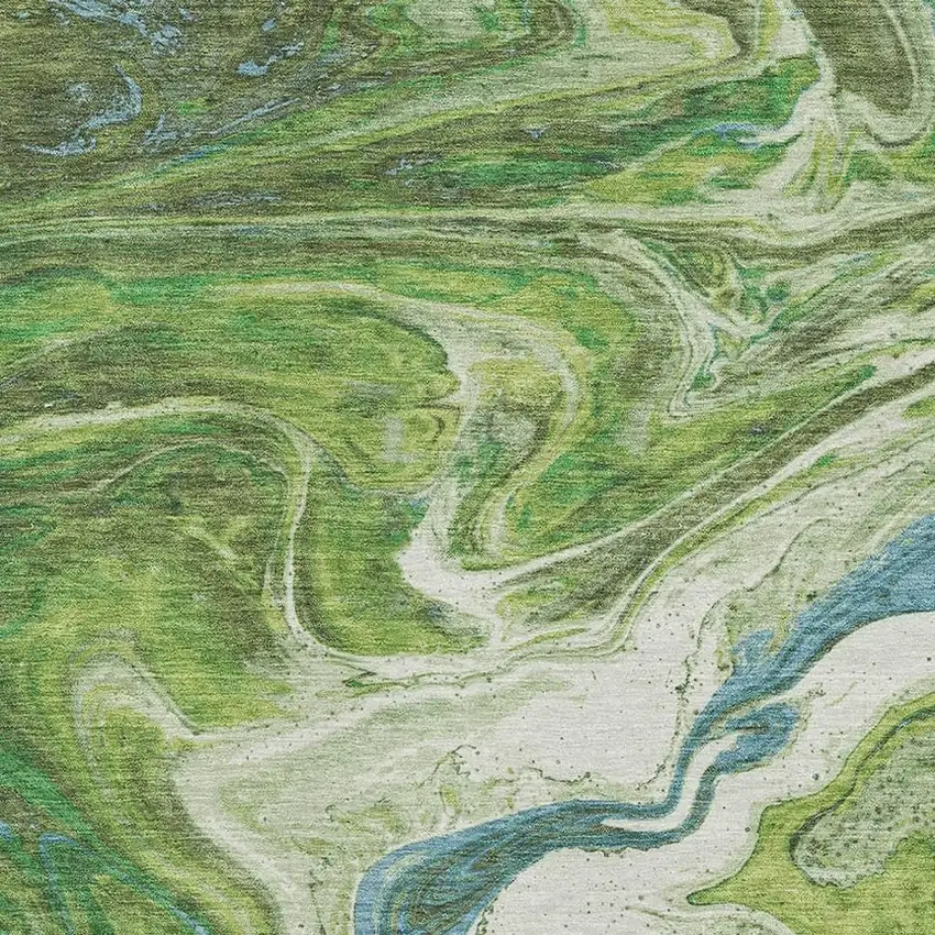 Green Blue And Ivory Abstract Washable Area Rug With UV Protection Photo 2