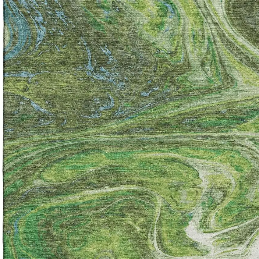 Green Blue And Ivory Abstract Washable Area Rug With UV Protection Photo 2