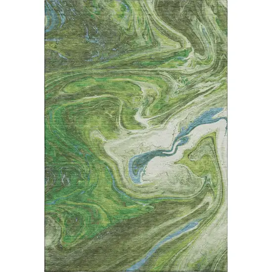 Green Blue And Ivory Abstract Washable Area Rug With UV Protection Photo 1