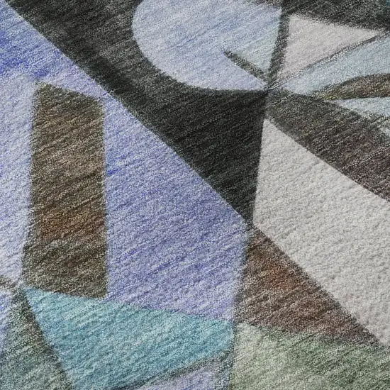 Green Blue And Ivory Abstract Washable Area Rug With UV Protection Photo 9