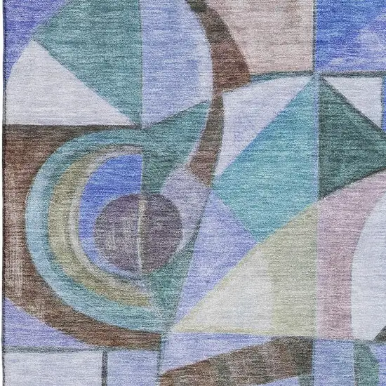 Green Blue And Ivory Abstract Washable Area Rug With UV Protection Photo 2