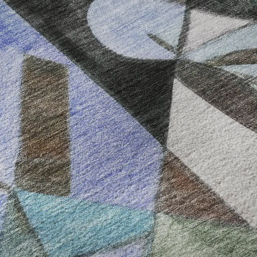 Green Blue And Ivory Abstract Washable Area Rug With UV Protection Photo 9