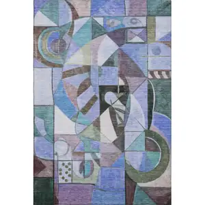 Photo of Green Blue And Ivory Abstract Washable Area Rug With UV Protection