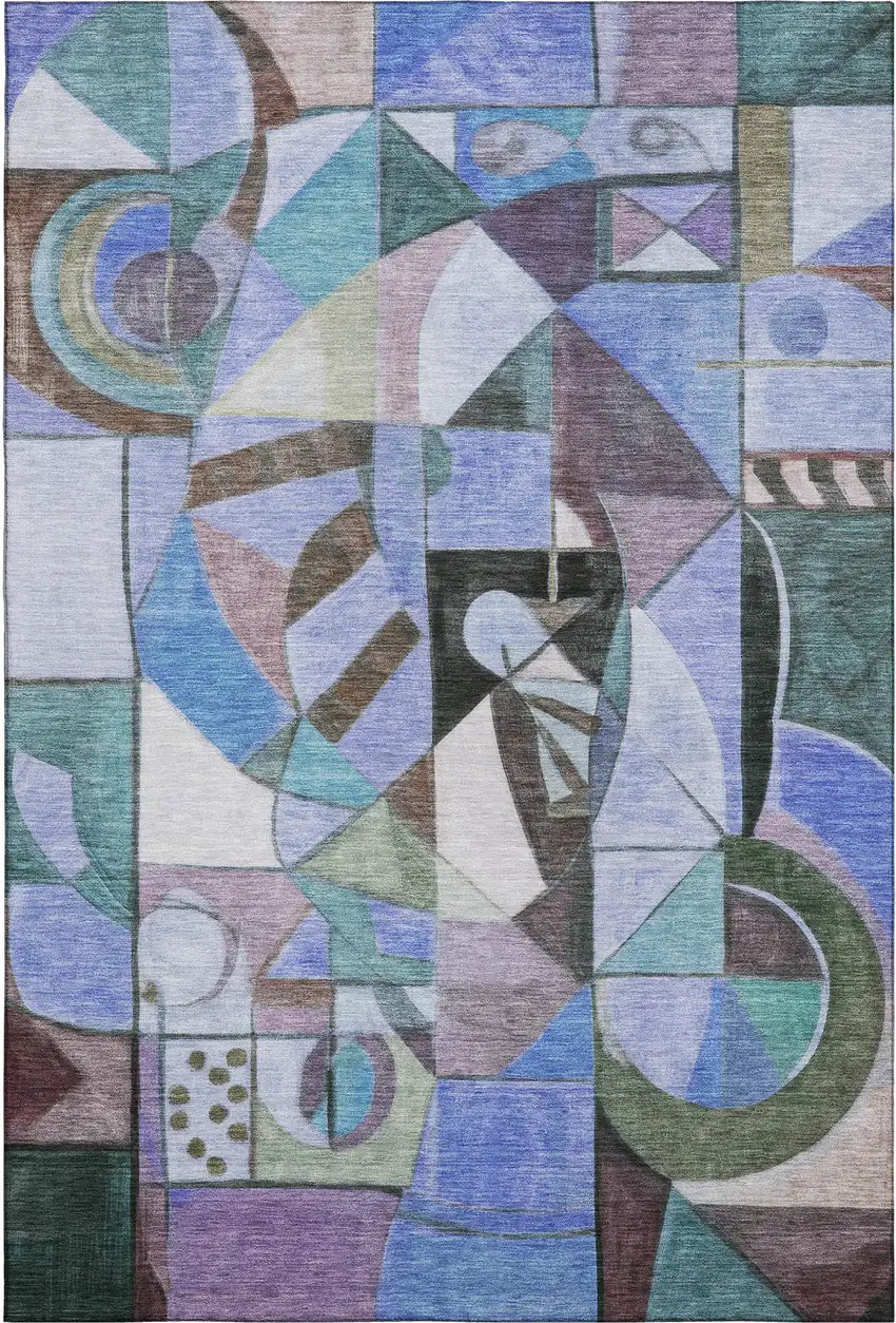 Green Blue And Ivory Abstract Washable Area Rug With UV Protection Photo 1