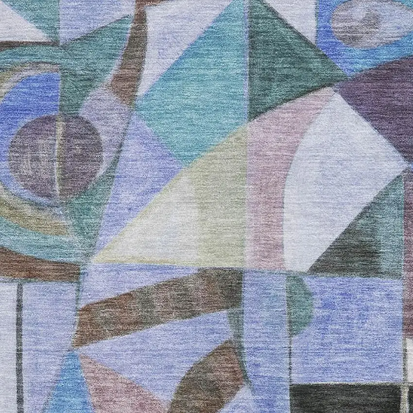 Green Blue And Ivory Abstract Washable Area Rug With UV Protection Photo 2