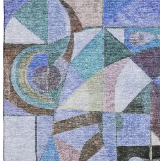 Green Blue And Ivory Abstract Washable Area Rug With UV Protection Photo 3