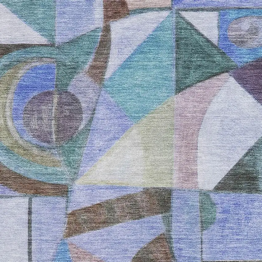 Green Blue And Ivory Abstract Washable Area Rug With UV Protection Photo 2