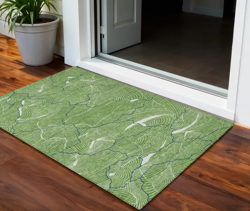 Green Blue And Ivory Abstract Washable Indoor Outdoor Area Rug Photo 1
