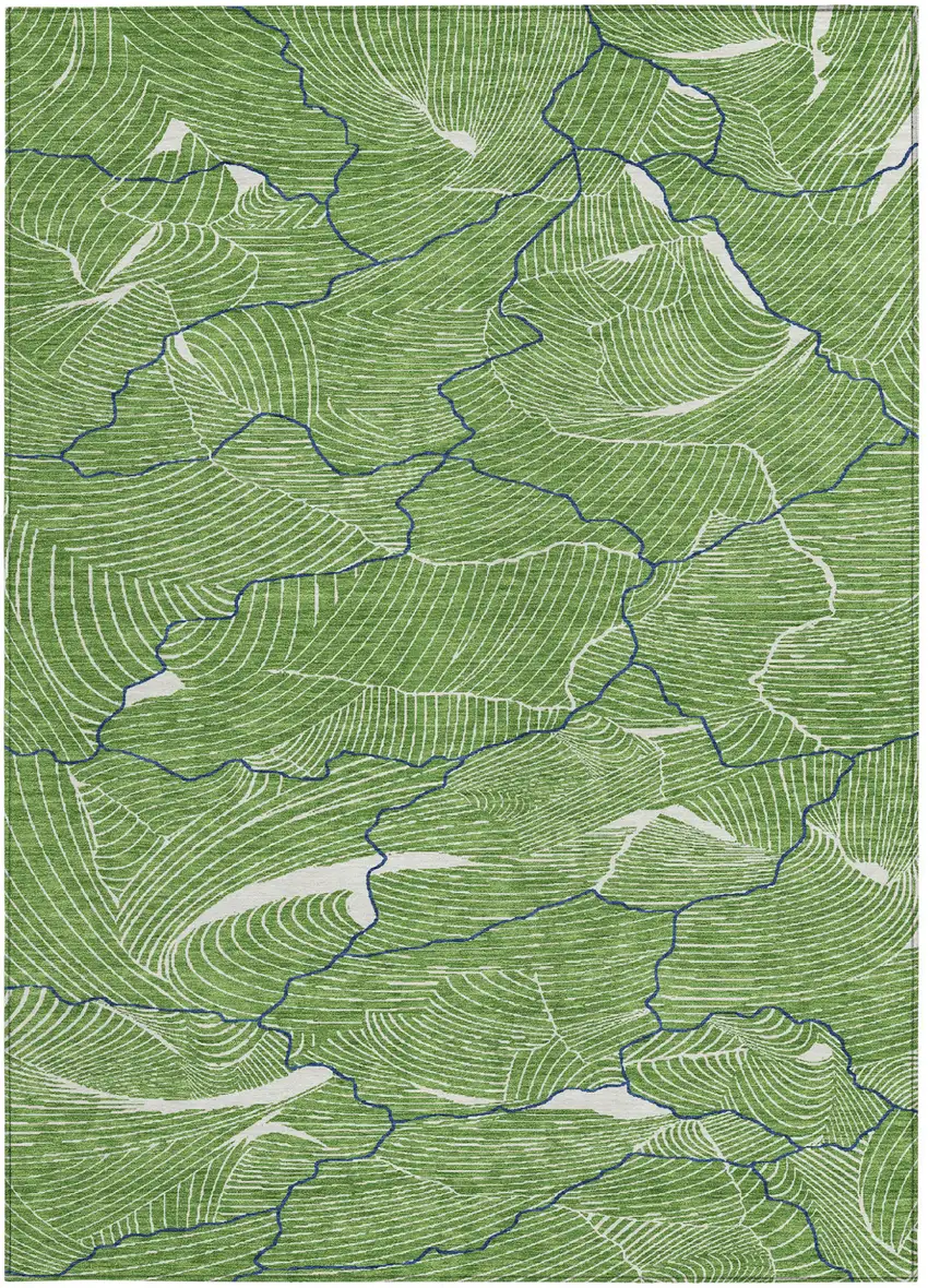 Green Blue And Ivory Abstract Washable Indoor Outdoor Area Rug Photo 6