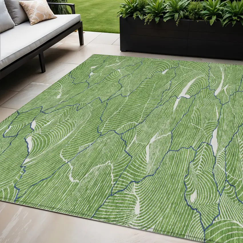 Green Blue And Ivory Abstract Washable Indoor Outdoor Area Rug Photo 1