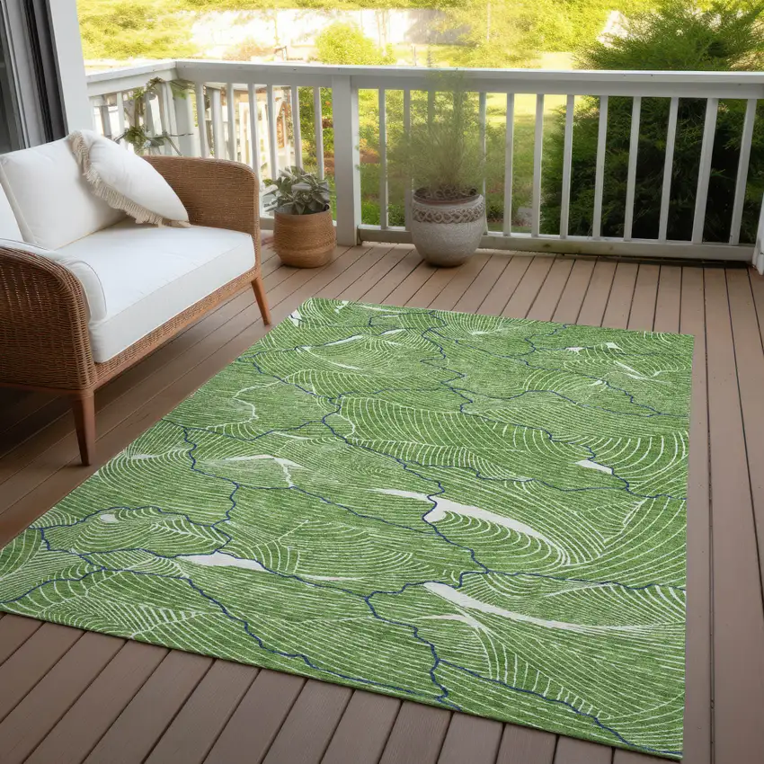 Green Blue And Ivory Abstract Washable Indoor Outdoor Area Rug Photo 8