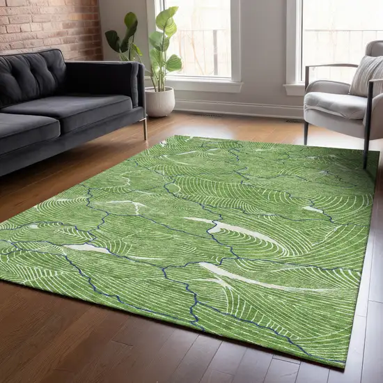 Green Blue And Ivory Abstract Washable Indoor Outdoor Area Rug Photo 9