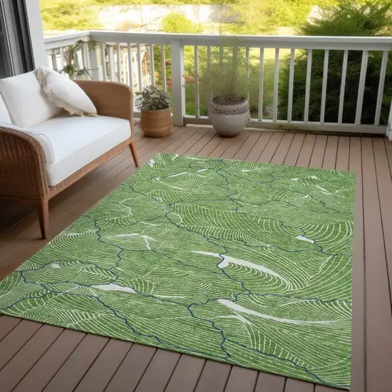 Green Blue And Ivory Abstract Washable Indoor Outdoor Area Rug Photo 8