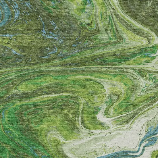 Green Blue And Ivory Abstract Washable Indoor Outdoor Area Rug Photo 6