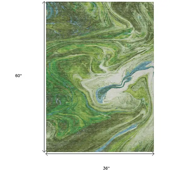 Green Blue And Ivory Abstract Washable Indoor Outdoor Area Rug Photo 8