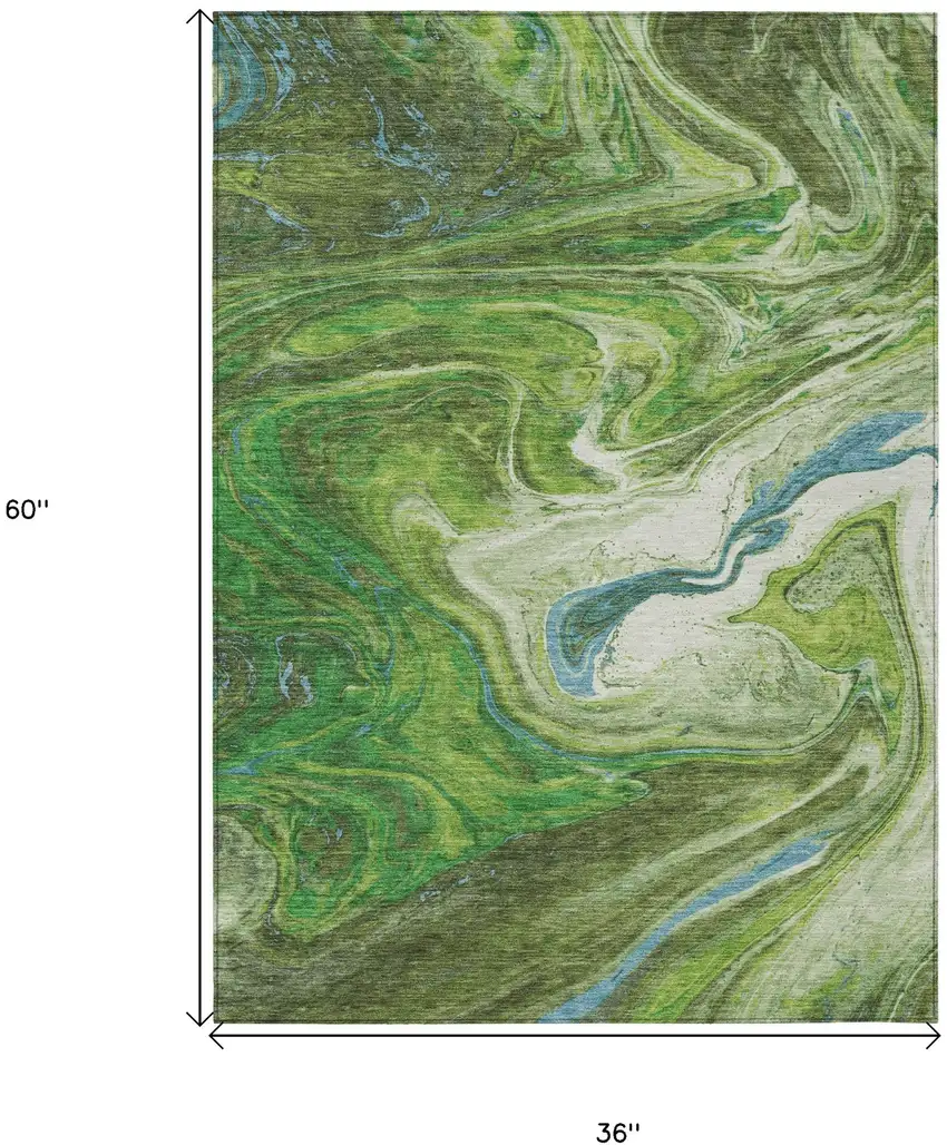 Green Blue And Ivory Abstract Washable Indoor Outdoor Area Rug Photo 8