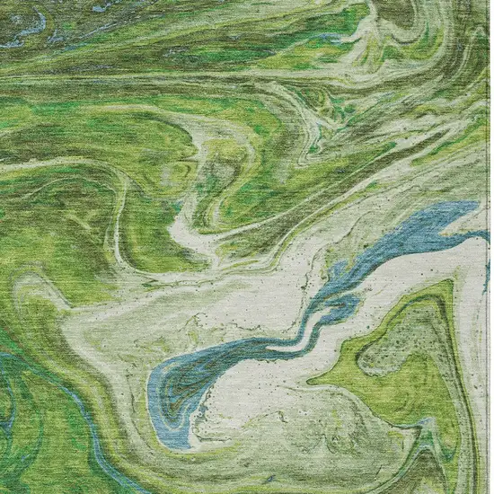 Green Blue And Ivory Abstract Washable Indoor Outdoor Area Rug Photo 6
