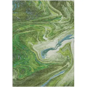 Photo of Green Blue And Ivory Abstract Washable Indoor Outdoor Area Rug