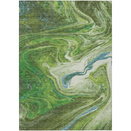 Green Blue And Ivory Abstract Washable Indoor Outdoor Area Rug Photo 2