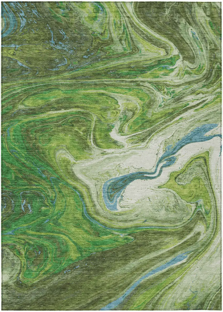 Green Blue And Ivory Abstract Washable Indoor Outdoor Area Rug Photo 2