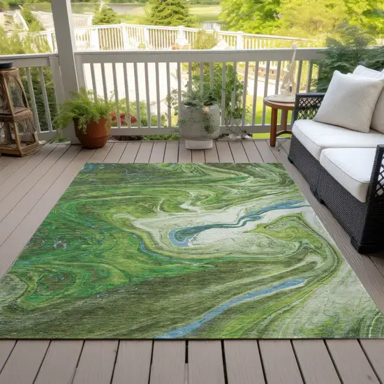 Green Blue And Ivory Abstract Washable Indoor Outdoor Area Rug Photo 8