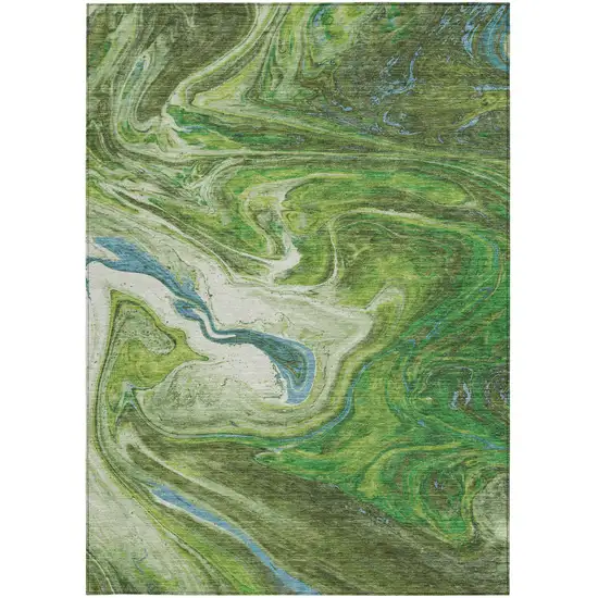 Green Blue And Ivory Abstract Washable Indoor Outdoor Area Rug Photo 7