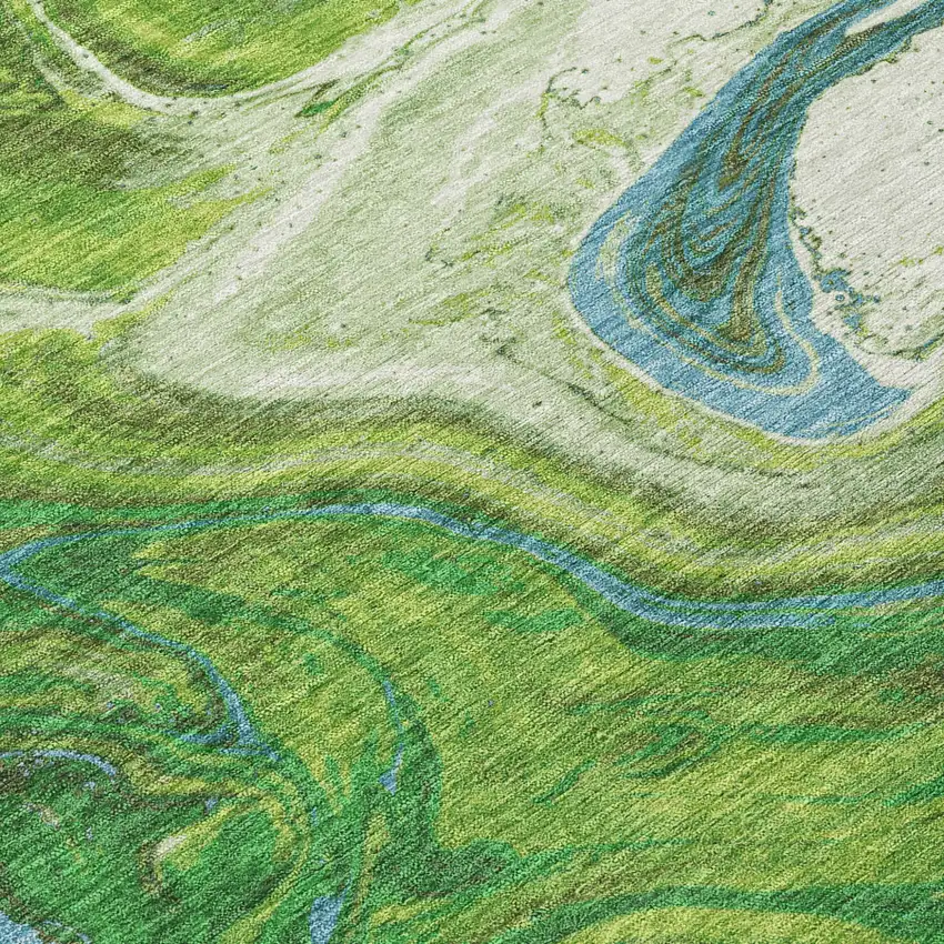 Green Blue And Ivory Abstract Washable Indoor Outdoor Area Rug Photo 5