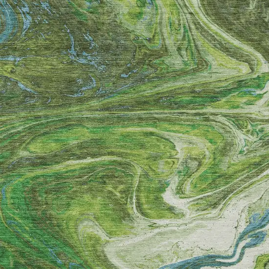 Green Blue And Ivory Abstract Washable Indoor Outdoor Area Rug Photo 6