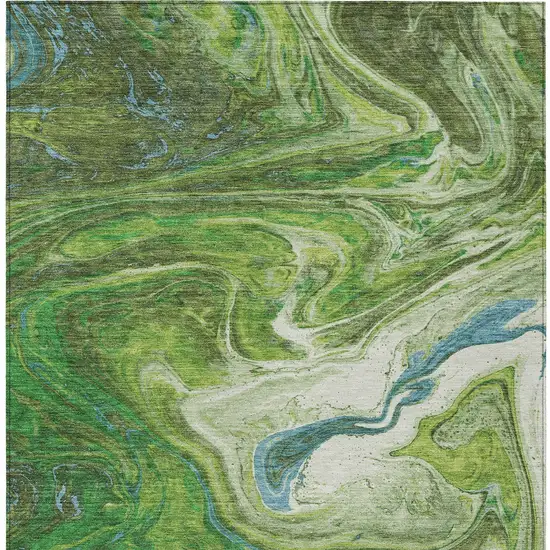 Green Blue And Ivory Abstract Washable Indoor Outdoor Area Rug Photo 6