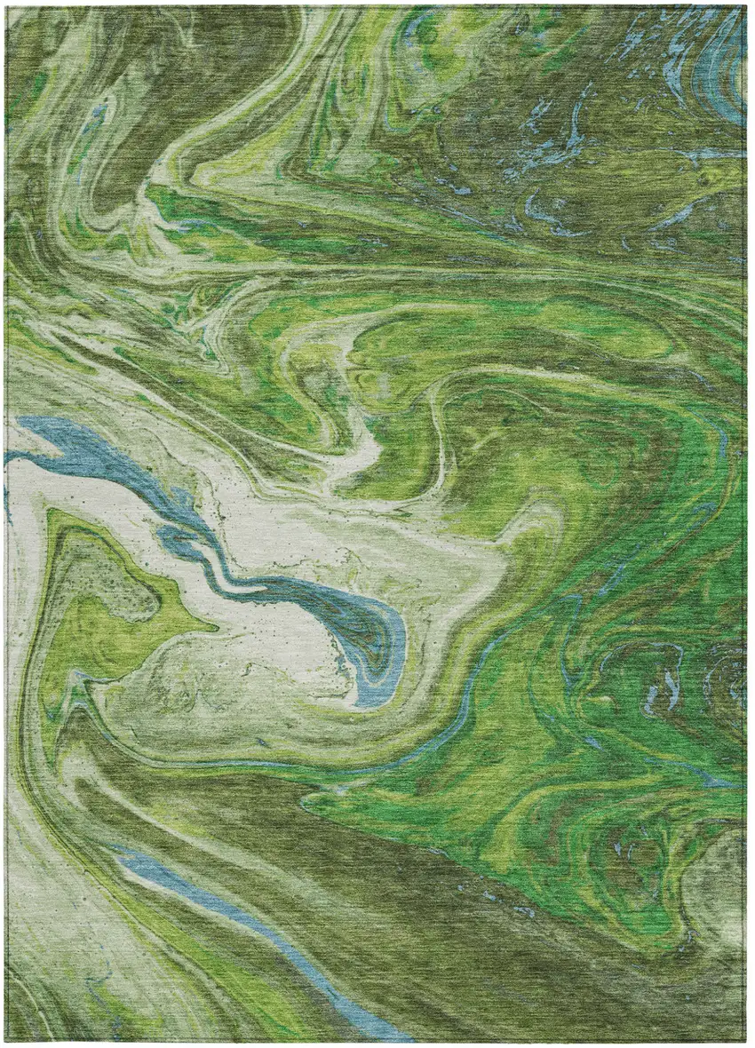 Green Blue And Ivory Abstract Washable Indoor Outdoor Area Rug Photo 7