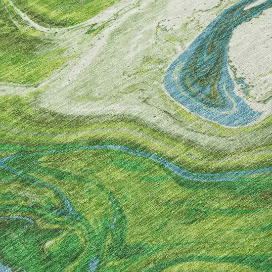 Green Blue And Ivory Abstract Washable Indoor Outdoor Area Rug Photo 5