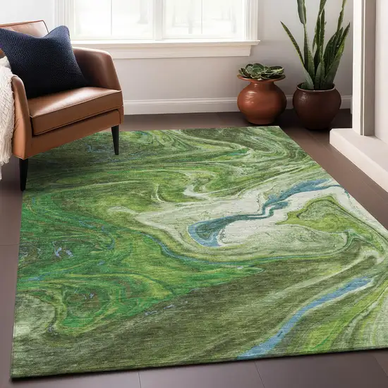 Green Blue And Ivory Abstract Washable Indoor Outdoor Area Rug Photo 9