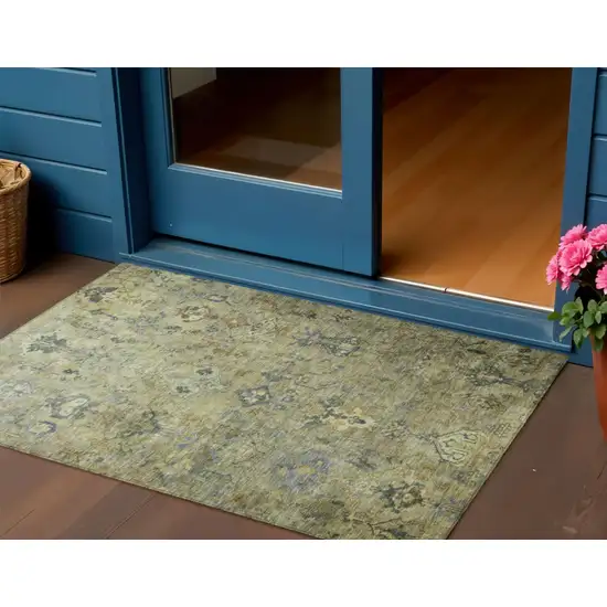 Green Blue And Ivory Medallion Washable Indoor Outdoor Area Rug Photo 1