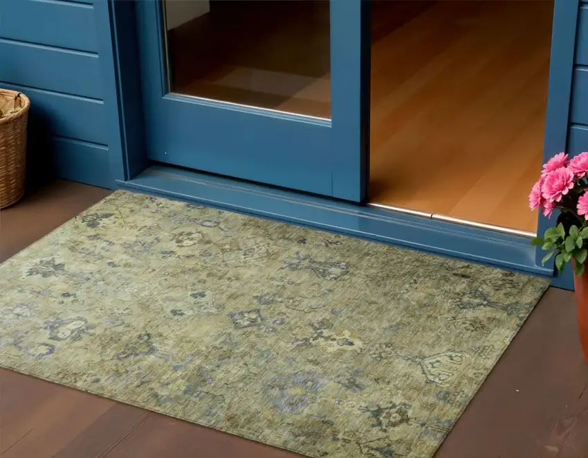 Green Blue And Ivory Medallion Washable Indoor Outdoor Area Rug Photo 1