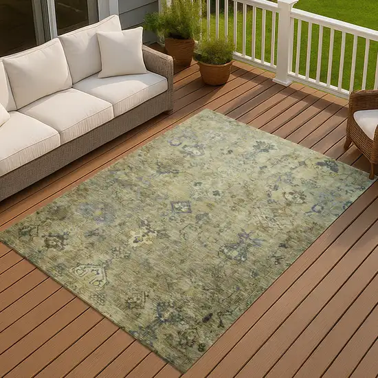 Green Blue And Ivory Medallion Washable Indoor Outdoor Area Rug Photo 8